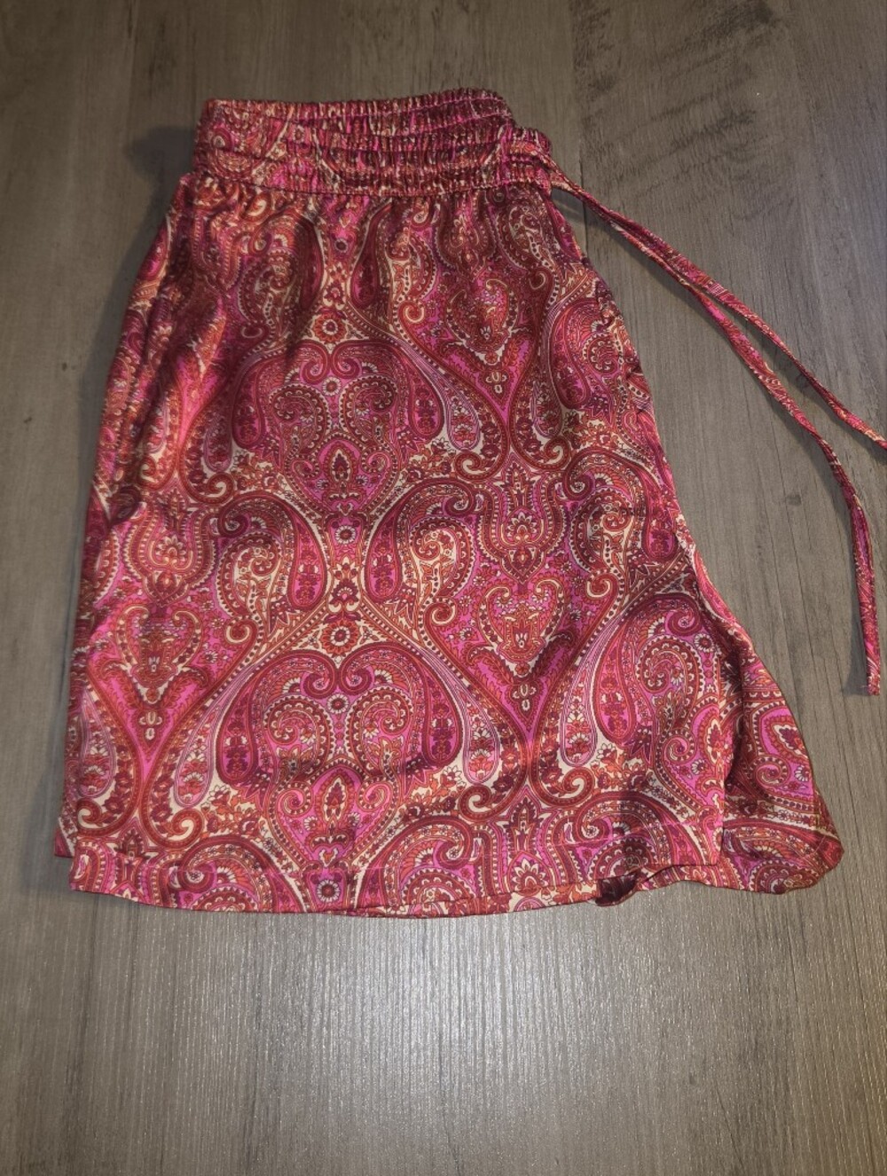 Halogen Pink Orange Paisley Satin Elastic Waist Pull On Shorts XS